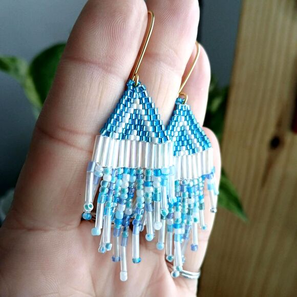 Boho Chic Beaded Cascade Fringe Dangle Earrings, Seed Bead Jewelry 3" - Picture 9 of 9